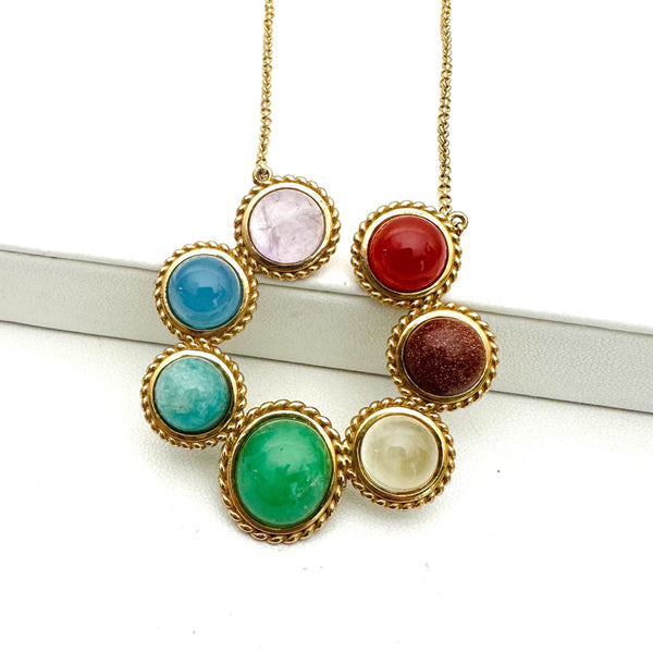 (MARKDOWN ALERT!) MULTISTONES GOLD RAINBOW NECKLACE 16-22" (DF22)