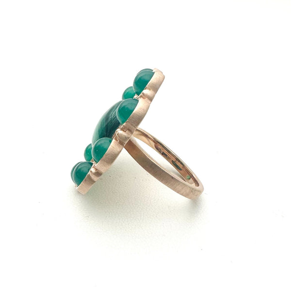 GREEN JADE AND MALACHITE IN ROSE GOLD ADJUSTABLE RING (SIZE 8 AND ABOVE) (DF15)