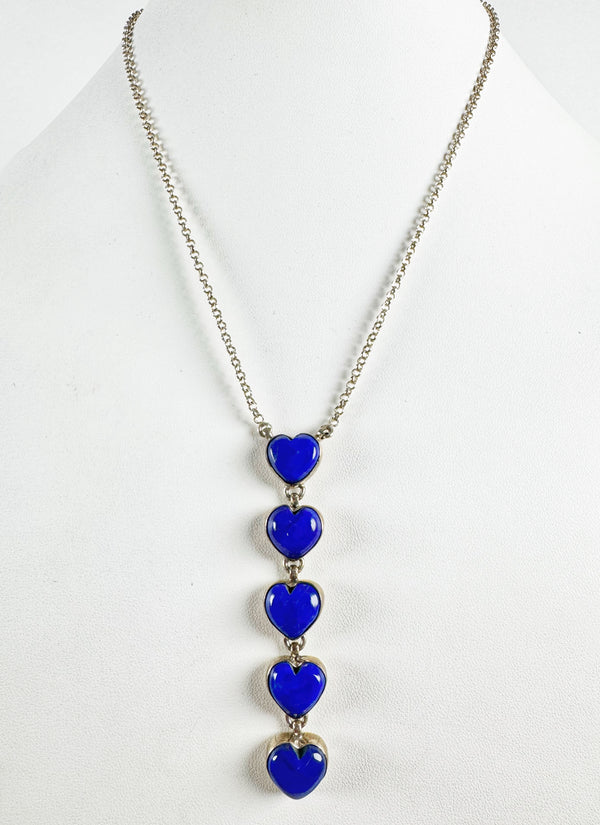 LAPIS LAZULI HEARTS ADJUSTABLE LARIAT BY HESPERA 16-18" (RB35)