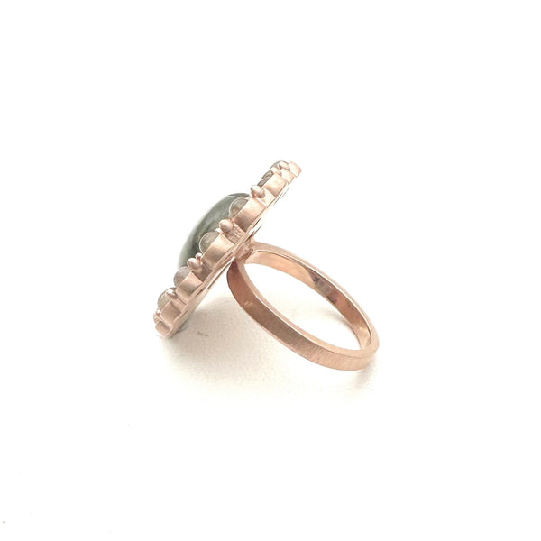 GRADE A LAB QUEEN'S HEART RING IN ROSE GOLD ADJUSTABLE (SIZE 7 AND ABOVE) (DF13)