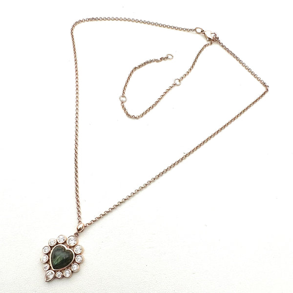 (MARKDOWN ALERT!) WHITE TOPAZ & GRADE A LAB PRINCESS HEART NECKLACE IN ROSE GOLD (DF30)