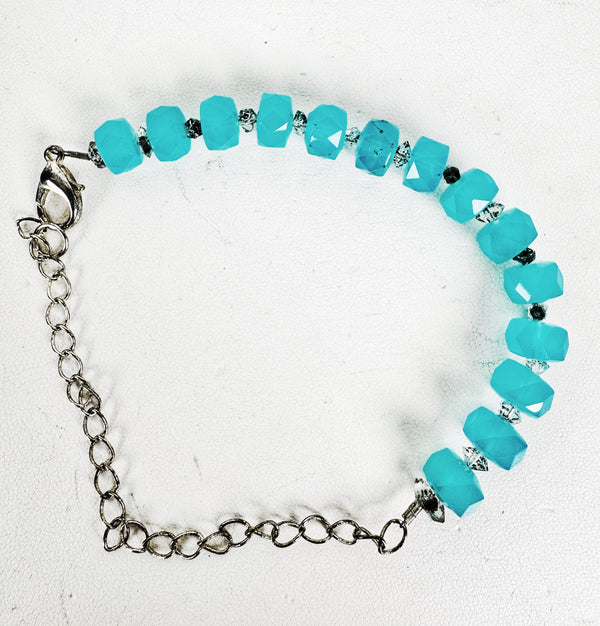 FACETED BLUE AGATE ADJUSTABLE BRACELET (5-9") (CH10)