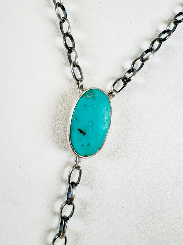 NATIVE HANDMADE KINGMAN TURQUOISE LARIAT SIGNED BY V.S. (MW104)