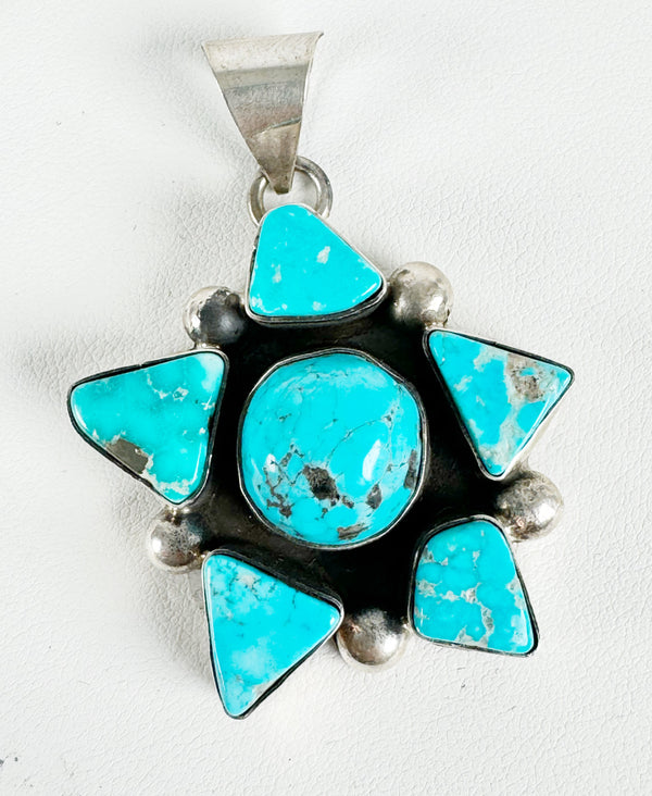 KINGMAN & SONORAN TURQUOISE STAR PENDANT SIGNED BY TIA LONG