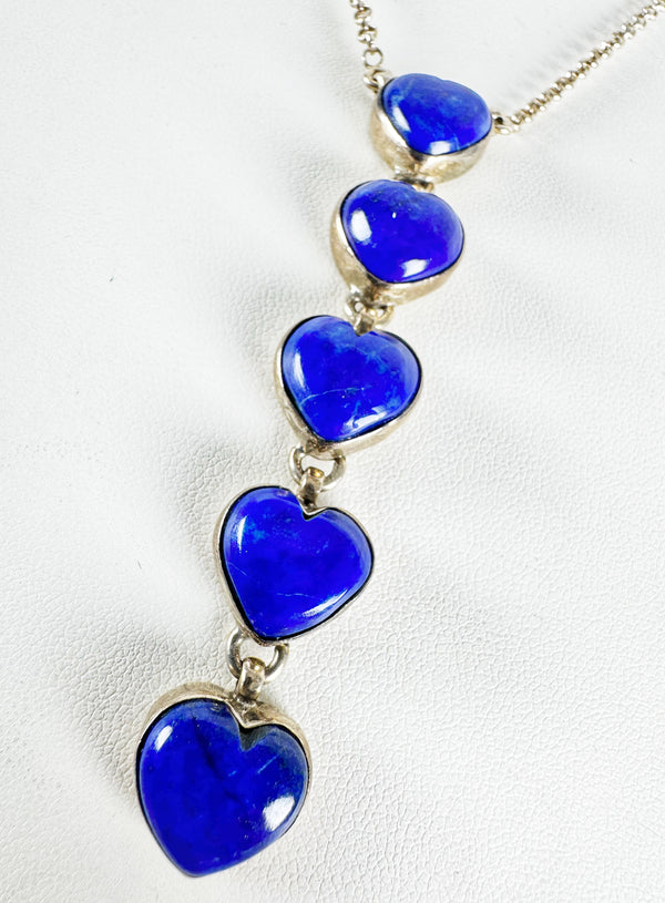 LAPIS LAZULI HEARTS ADJUSTABLE LARIAT BY HESPERA 16-18" (RB35)