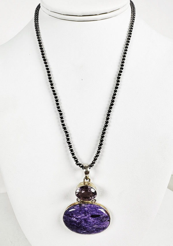 CHAROITE & FACETED AMETHYST PENDANT (CH7)