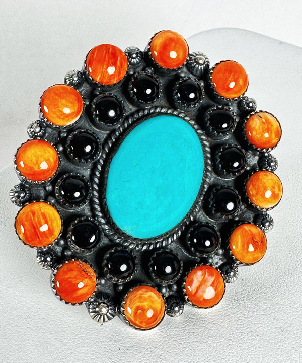 TONY YAZZIE MULTISTONES NATIVE HANDMADE STATEMENT ADJUSTABLE RING  (LB3)