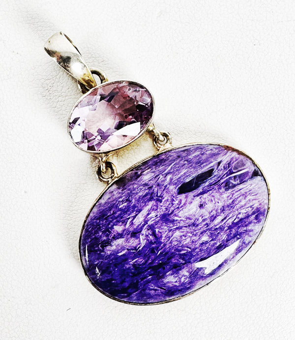 CHAROITE & FACETED AMETHYST PENDANT (CH7)