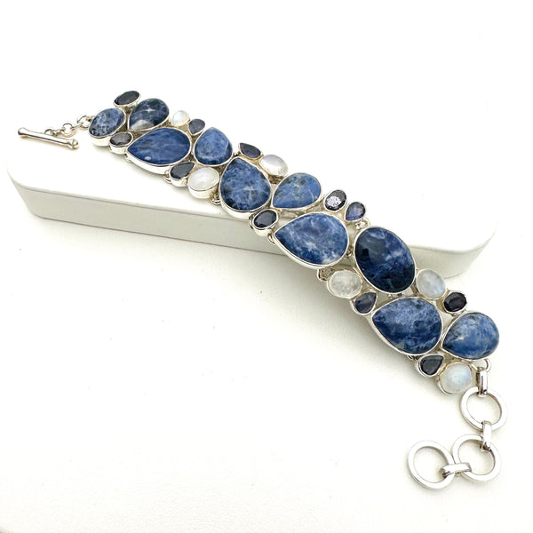 BLUE SODALITE RAINBOW MOONSTONE AMETHYST MEGA BRACELET (6-8") (RB1)