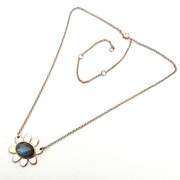 (MARKDOWN ALERT!) FACETED GRADE A LAB ROSE GOLD FLOWER NECKLACE (16-22") (DF9)