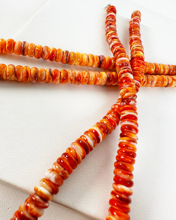 BLACK OBSIDIAN AND ORANGE SPINY OYSTER NECKLACE (16-18")