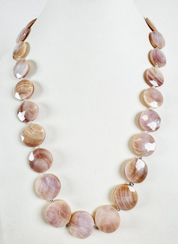 FACETED PINK MOTHER OF PEARL PEARLS NECKLACE 20-24" (MW99)