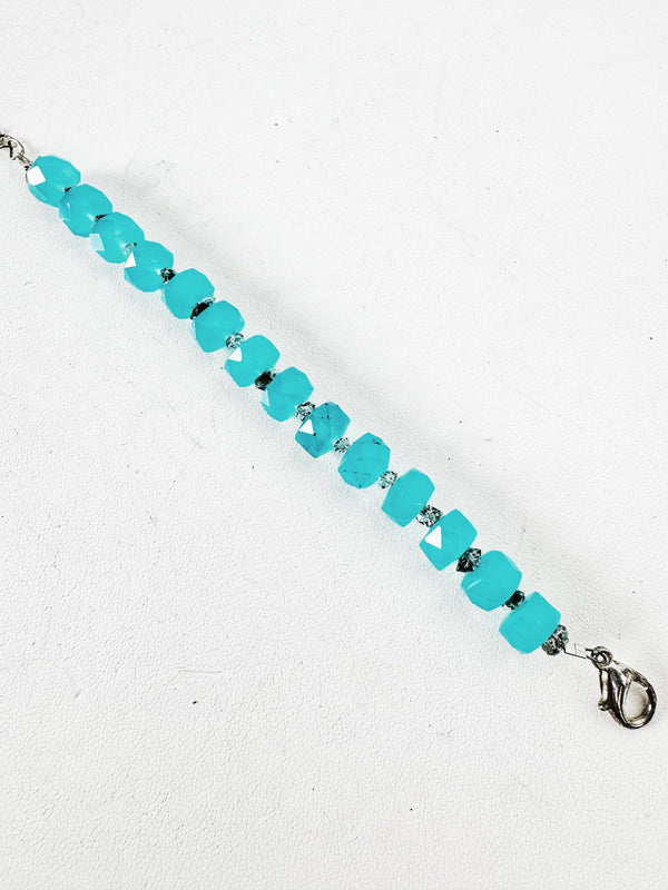 FACETED BLUE AGATE ADJUSTABLE BRACELET (5-9") (CH10)