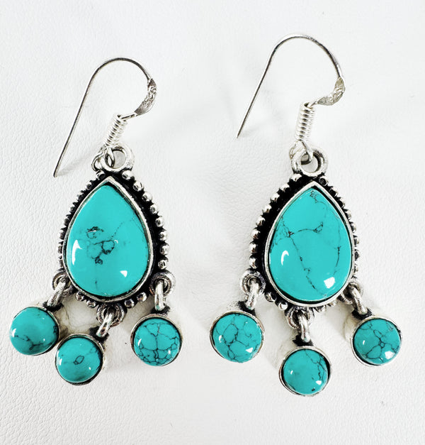 BLUE HOWLITE DROP FISH HOOK EARRINGS (RB29)