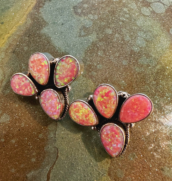 PINK SPIDER OPAL HAPPY PAWS EARRINGS