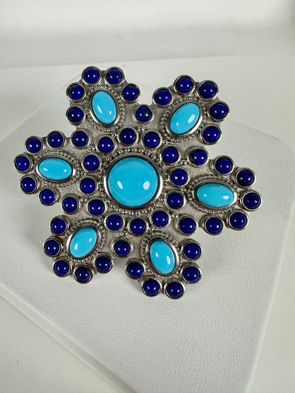 SLEEPING BEAUTY TURQUOISE & LAPIS FLOWER CLUSTER RING (SIZE 8 AND ABOVE) BY HESPERA