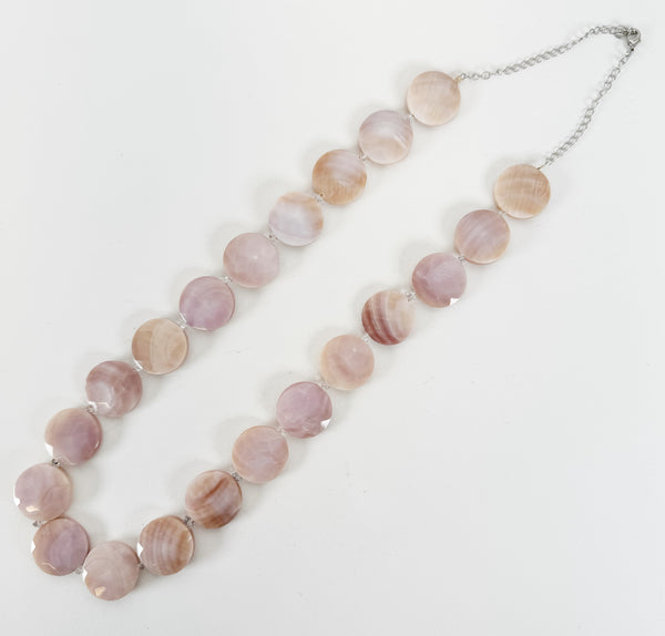 FACETED PINK MOTHER OF PEARL PEARLS NECKLACE 20-24" (MW99)