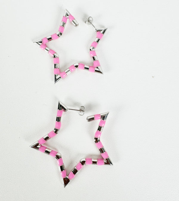 HESPERA STERLING SILVER & PINK STAR AND HEART EARRINGS COLLECTION