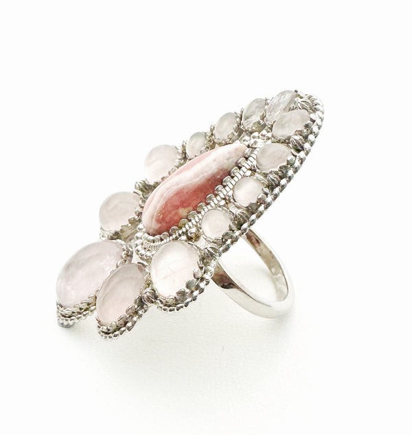 (MARKDOWN ALERT!) ARGENTINA RHODOCHROSITE MOONSTONE RING ADJUSTABLE (SIZE 7 AND ABOVE) (DF3)