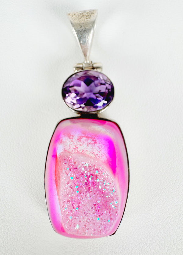 FACETED AMETHYST AND PINK DRUZY PENDANT (RB6)