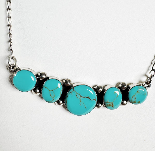 KINGMAN TURQUOISE TAXCO SILVER BAR NECKLACE ADJUSTABLE (26") (MW75)