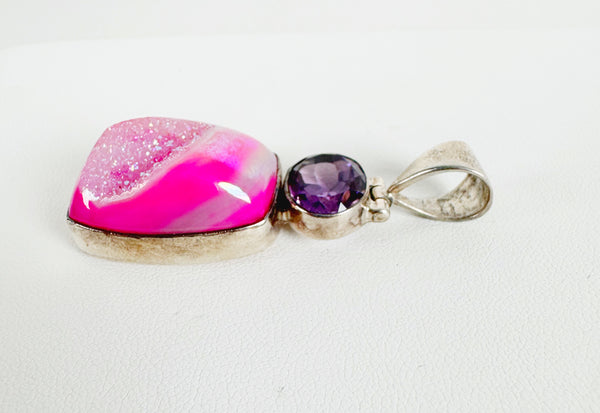 FACETED AMETHYST AND PINK DRUZY PENDANT (RB6)