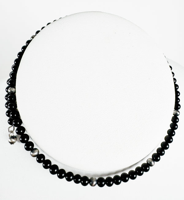 BLACK ONYX & NAVAJO PEARLS MEMORY CHOKER (MW92)