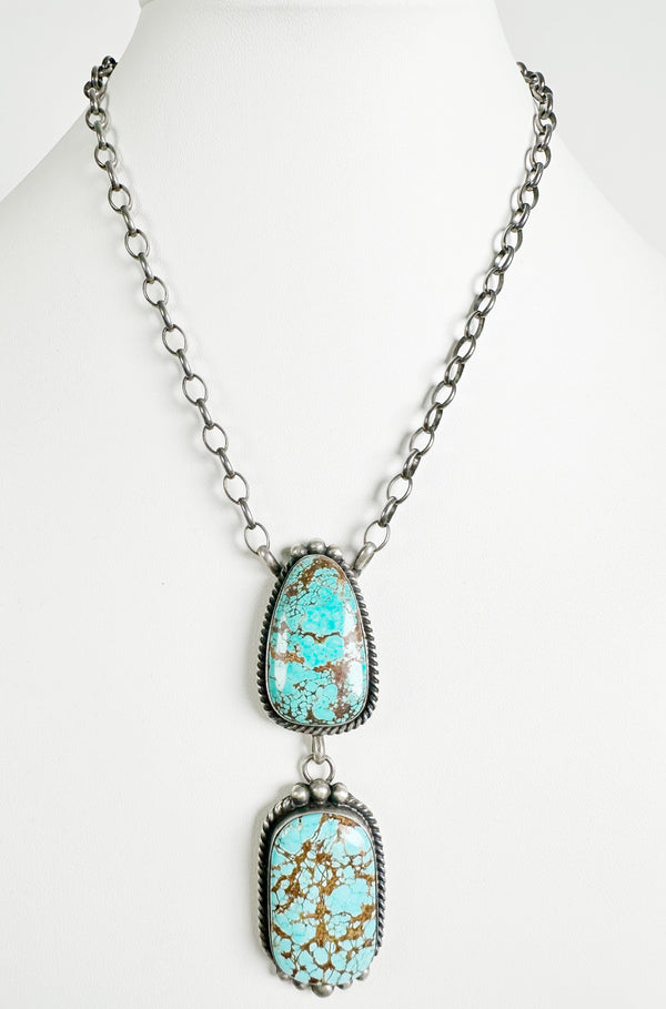 MINE 8 TURQUOISE NATIVE MADE NECKLACE SIGNED BY ALFRED MARTINEZ 16"