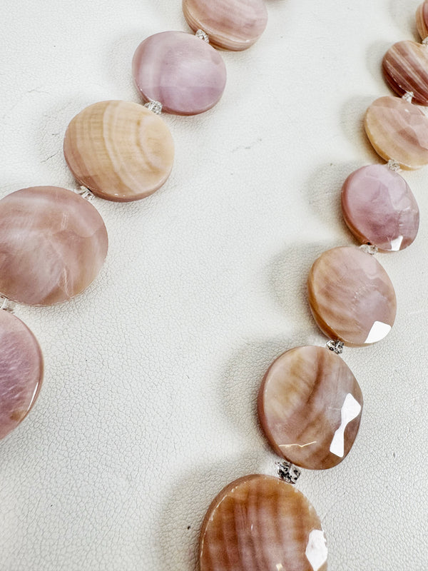 FACETED PINK MOTHER OF PEARL PEARLS NECKLACE 20-24" (MW99)