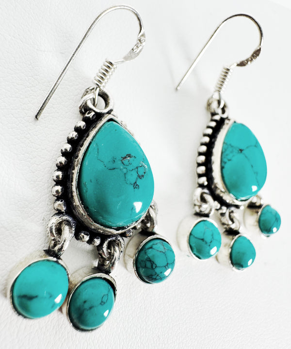 BLUE HOWLITE DROP FISH HOOK EARRINGS (RB29)