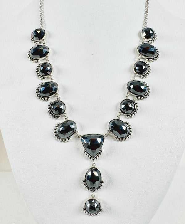 FACETED HEMATITE LARIAT NECKLACE ADJUSTABLE 18-20" (MW103)