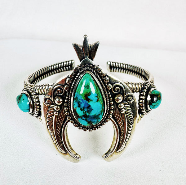 KINGMAN TURQUOISE ADJUSTABLE NAJA CUFF (CH18)