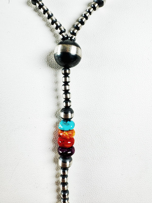 RAINBOW MULTISTONES NAVAJO PEARLS LARIAT 20" // 6" DROP (MW64)