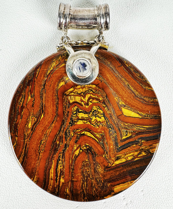 MOOKAITE & RAINBOW MOONSTONE SILVER STATEMENT PENDANT (RB12)