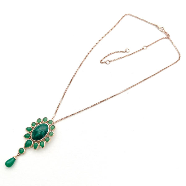 MALACHITE & JADE ROSE GOLD NECKLACE (16-22") (DF21)