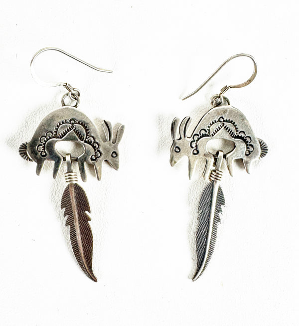 ALL SILVER NAVAJO HANDMADE LITTLE RABBITS EARRINGS (LB6)