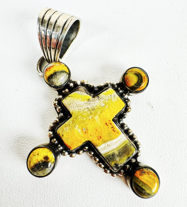 DAN DODSON BUMBLEBEE JASPER NATIVE MADE CROSS PENDANT (CH19)