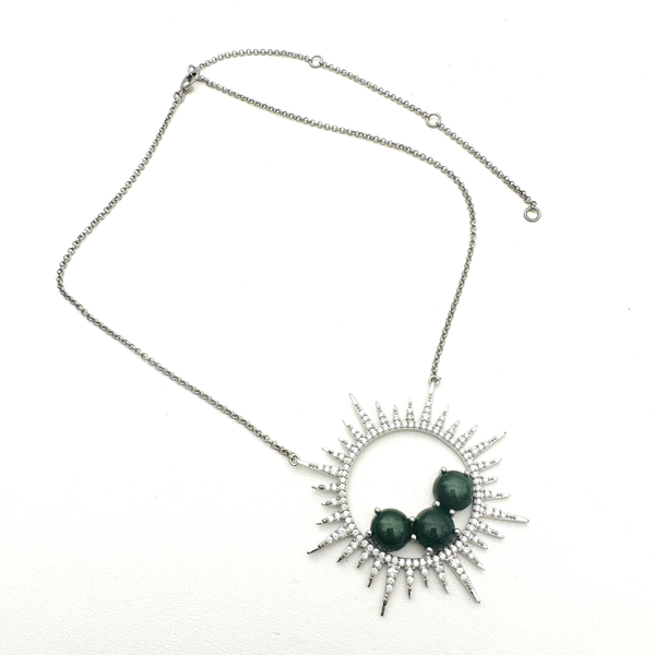 GREEN SUNSTONE PHOENIX NEST WITH WHITE SAPPHIRES NECKLACE BY HSPERA (DF16)