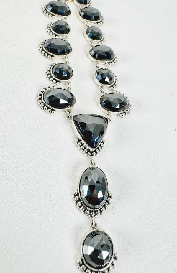 FACETED HEMATITE LARIAT NECKLACE ADJUSTABLE 18-20" (MW103)