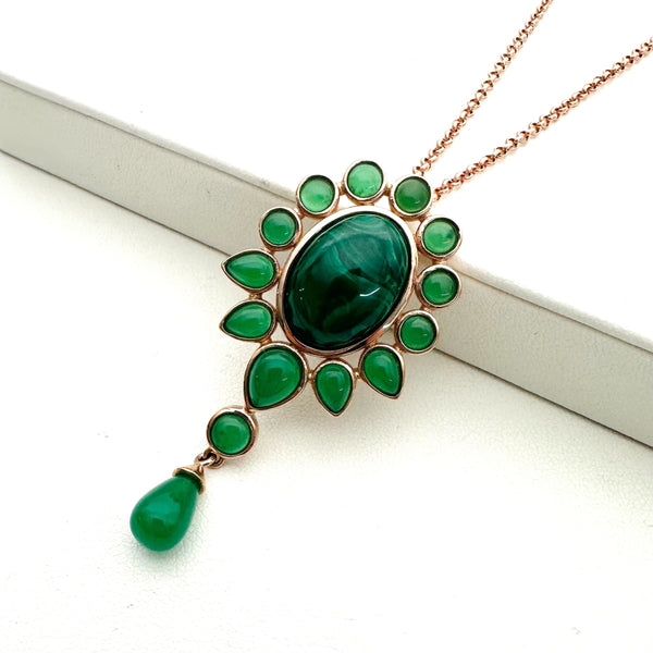 MALACHITE & JADE ROSE GOLD NECKLACE (16-22") (DF21)