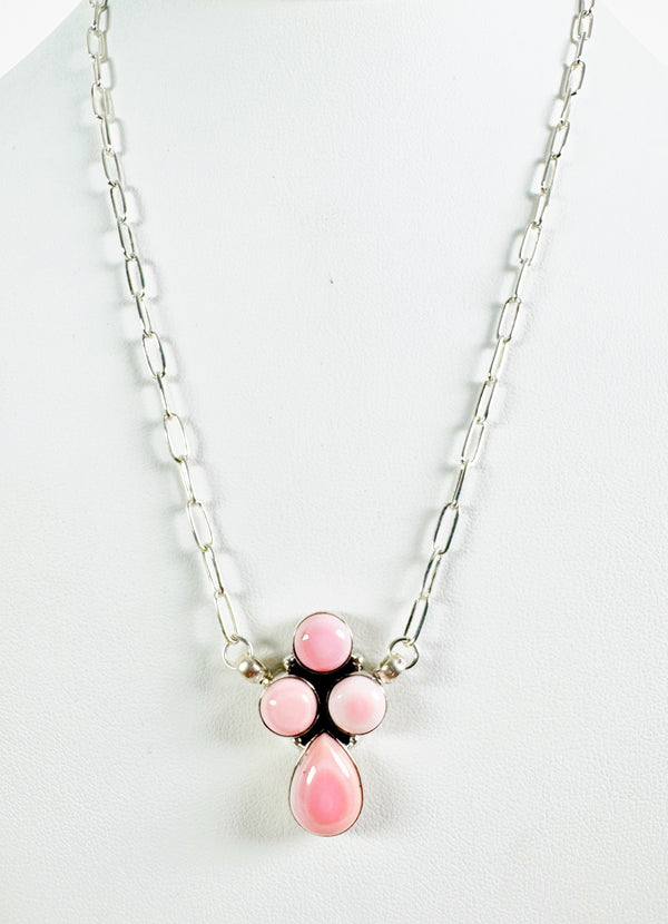 PINK CONCH CLUSTER PAPERCLIP NECKLACE BY TONY YAZZIE ADJUSTABLE 18" (MW78)