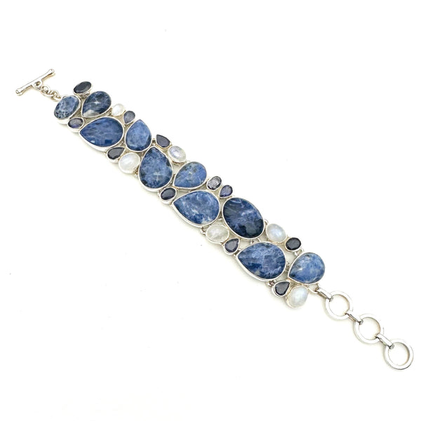 BLUE SODALITE RAINBOW MOONSTONE AMETHYST MEGA BRACELET (6-8") (RB1)