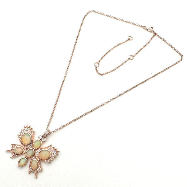 (MARKDOWN ALERT!) ROSE GOLD WELO OPAL BUTTERFLY WHITE TOPAZ NECKLACE (16-22") (DF27)