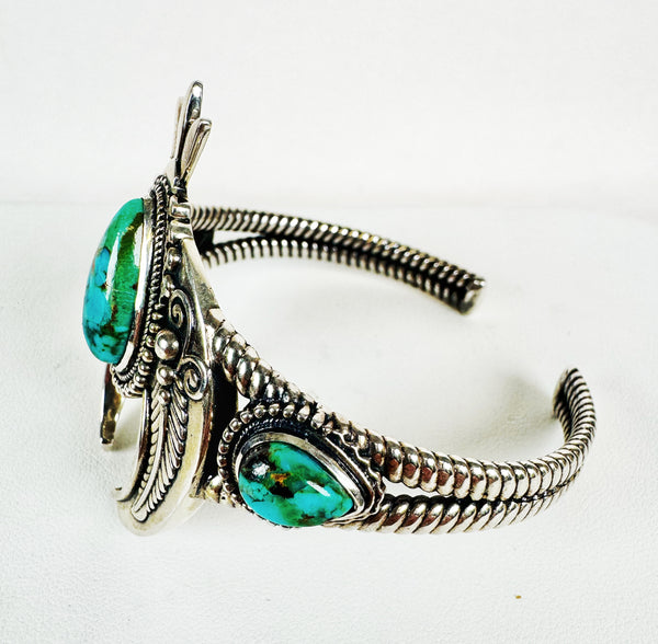 KINGMAN TURQUOISE ADJUSTABLE NAJA CUFF (CH18)