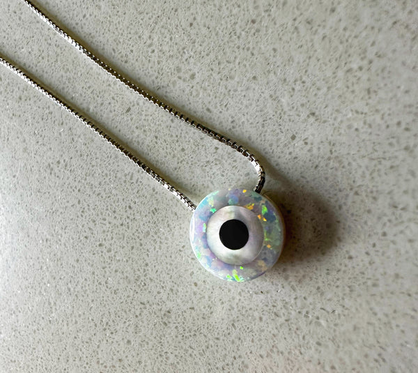 WHITE SPIDER OPAL EVIL EYE NECKLACE