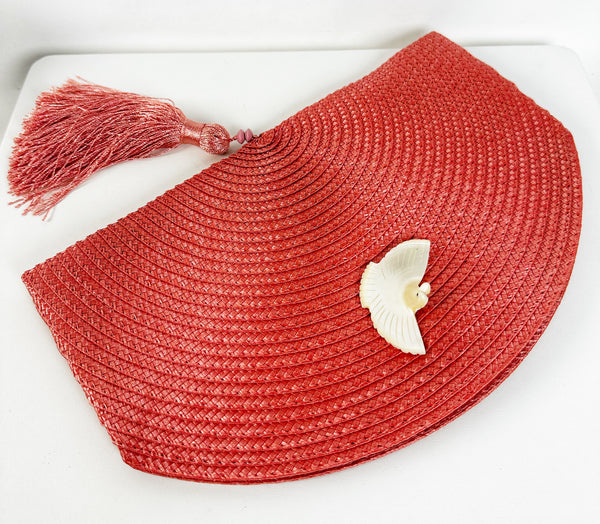 TROPICAL PEACH BRAZILIAN STRAW CLUTCH