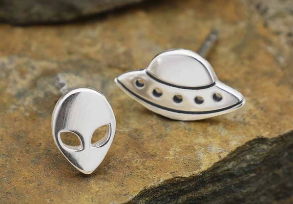 STERLING SILVER ALIEN & UFO POST EARRINGS