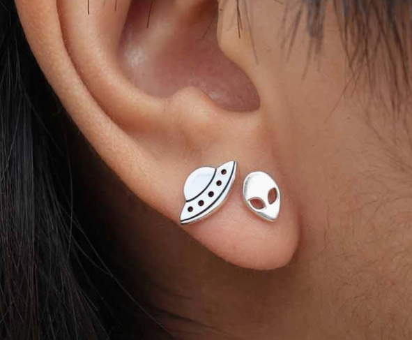 STERLING SILVER ALIEN & UFO POST EARRINGS