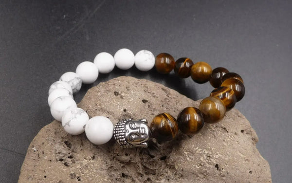 YIN YANG THAI BUDDHA BRACELET IN HOWLITE AND TIGER'S EYE