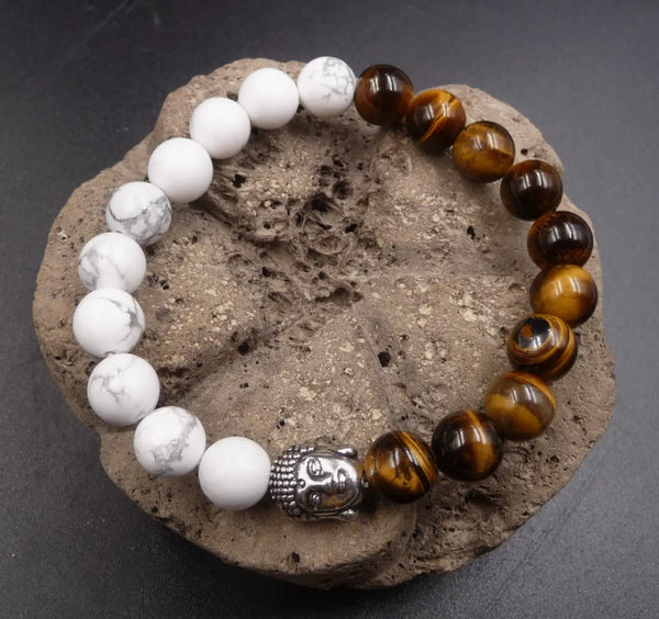 YIN YANG THAI BUDDHA BRACELET IN HOWLITE AND TIGER'S EYE